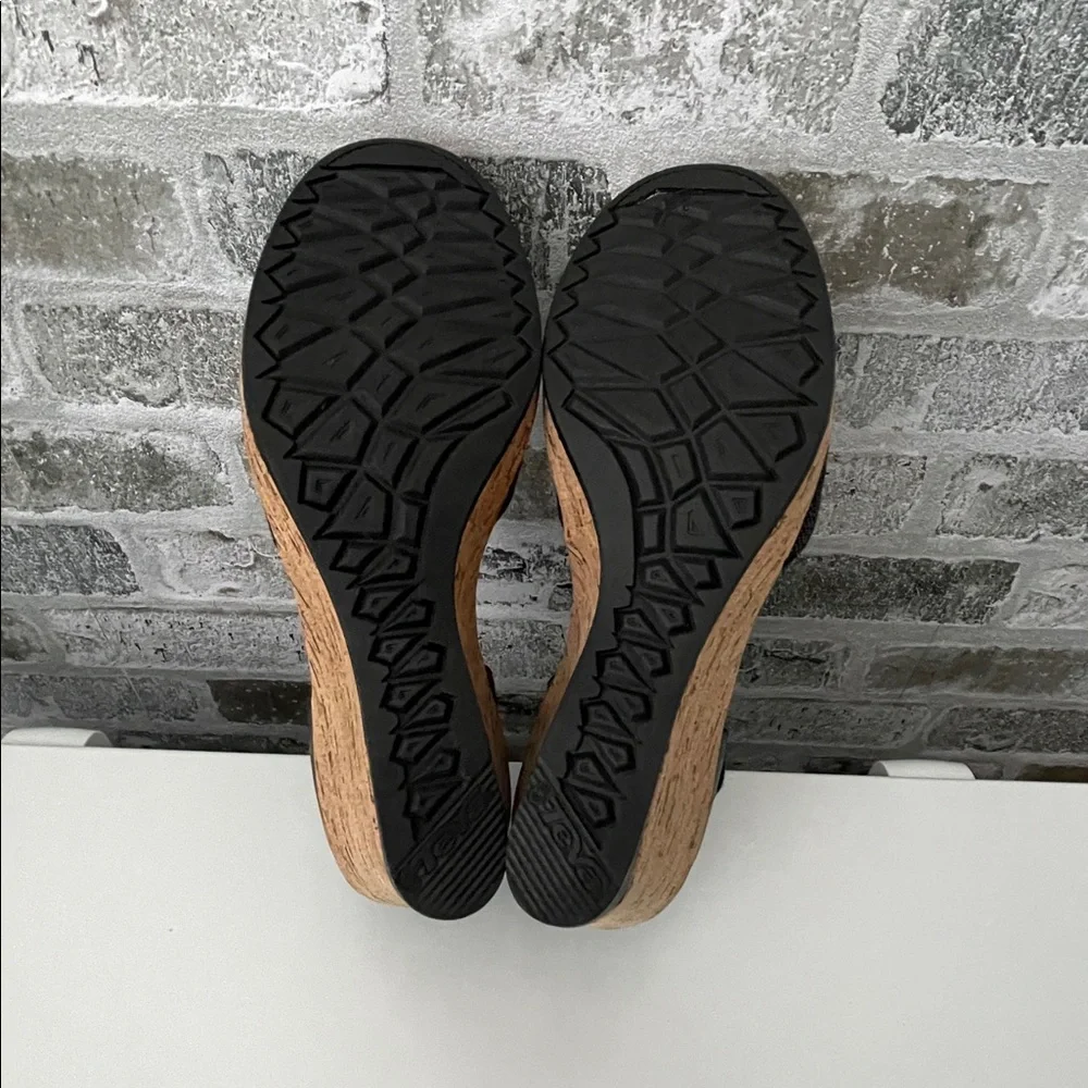 Teva Black Cork Wedge Pumps